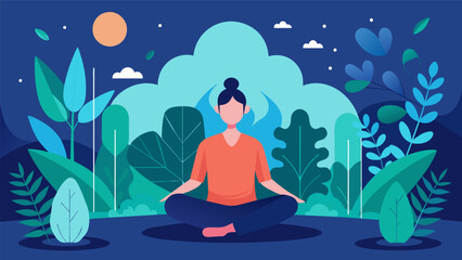 A person sitting in a meditation room surrounded by calming greenery and incorporating deep breaths as they mentally connect with their plants..