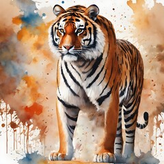 Tiger illustration with watercolors vintage image