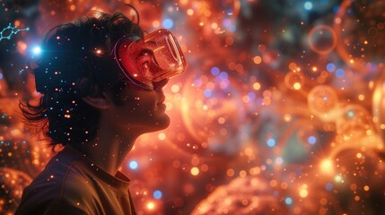 Fototapeta premium Virtual Reality Simulation: A virtual reality simulation allows users to explore molecule structures in where they can interact with molecules and visualize