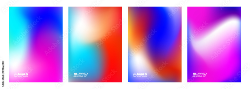 Poster Set of blurred backgrounds. Bright color gradients. Defocused color templates for creative graphic design. Vector illustration.	