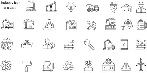 Industry linear icons collection. Industry and construction black icons. Vector illustration
