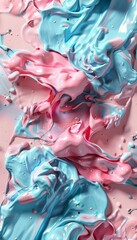 An abstract desktop wallpaper in sky blue and bubblegum pink, centered around a confusion theme. Negative space and rule of thirds create a harmonious yet chaotic design.