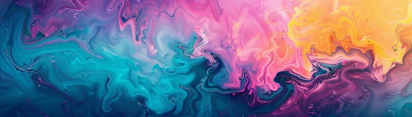 A vibrant abstract desktop wallpaper in neon teal, vivid violet, baby pink, and pale yellow. Emphasizes negative space and adheres to the rule of thirds