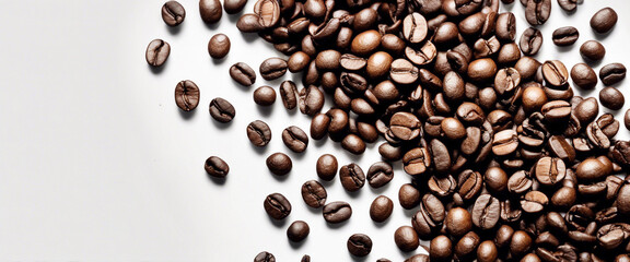 roasted coffee beans, top view, isolated white background
