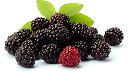Blackberry Pile: Isolated Berries on White Background for Fresh Fruit Macro