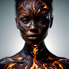 portrait of a woman with a lava face