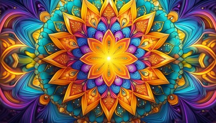 Kaleidoscope patterns with intense, bright colors forming intricate mandalas, perfect 