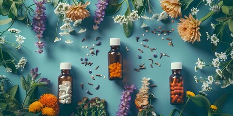 Alternative medicine with medicinal herbs background picture, 