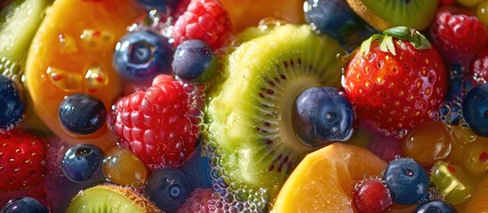 Mixed fruits in a juice rich in vitamins.