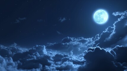 Majestic night sky with luminous clouds and starry backdrop.