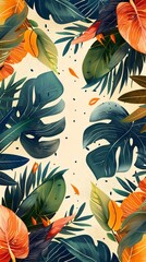 Abstract art nature pattern background with boho foliage botanical tropical leaves and floral design. Perfect for wall art, social media posts, and stories. Plenty of text copy space available