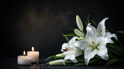 Flower Serenity: Funeral White Flowers on Beautiful Dark Background