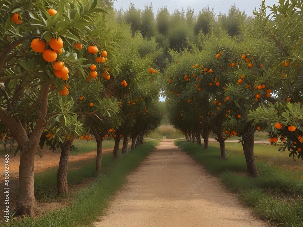 Poster orange grove with ripe oranges in sicily. 3d rendering generated by ai