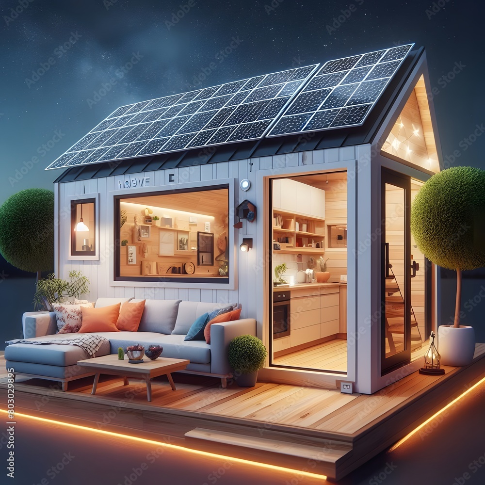 Aufkleber house with solar panels on the background of the planet. 3d rendering generated by ai