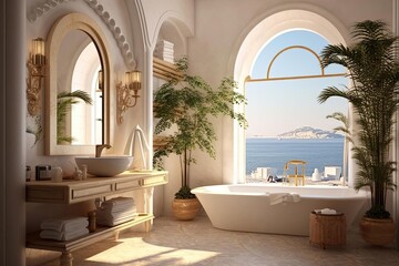 Luxurious Mediterranean Bathroom: Renaissance Architecture, Ocean View 