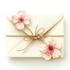 Mother's Day envelope sealed and delicate flowers on a white background - obrazy, fototapety, plakaty