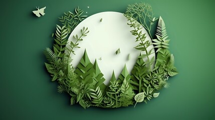 Recycle Icon in Nature: Green Papercut Illustration for Eco Concept