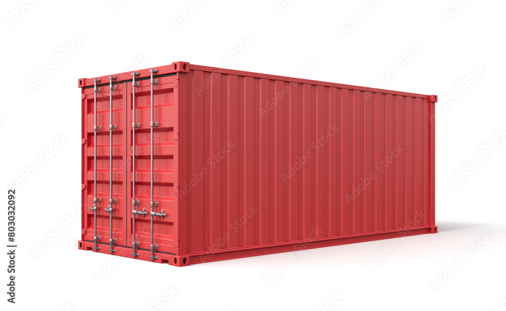 Aufkleber 3d rendering of closed red cargo container isolated on white background.
