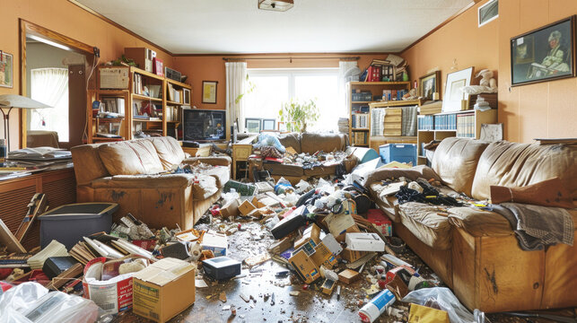 Dirty apartment of a hoarder full of old trash