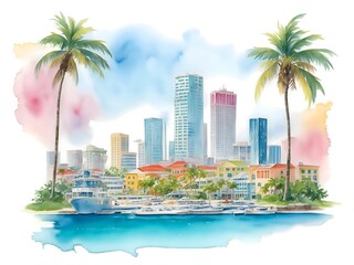 Obraz premium Bahamas Country Landscape Illustration Art