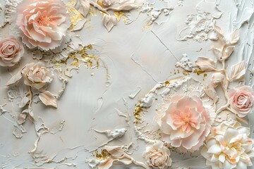 Fototapeta premium Botanical concept, invitation card - Soft focus, abstract floral background. Rose flower on a decorative background. Macro flowers backdrop for holiday brand design. 