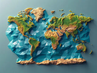 low poly world map, stylized. an isometric view of a world map