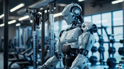 The robot is training in the gym