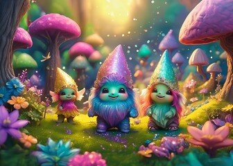 Generated image of a fantasy glittery wonderland of cute cuddly toys and unicorns with rainbows.