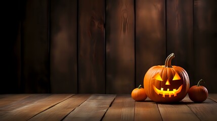 Celebrate Halloween: Pumpkin Takes Center Stage Against Wooden Backdrop