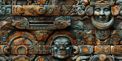 A seamless tile made of stone with ancient symbols carved into it, ornate and hyper-detailed.