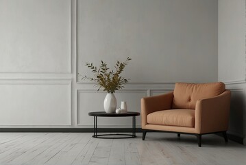 Armchair against the wall, modern interior, template, copy space.