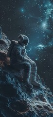 AI generated illustration of an astronaut floating with book and phone in hand in space