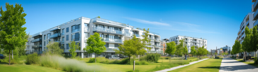 Fototapeta premium Contemporary Apartment Buildings in a Green Urban Park