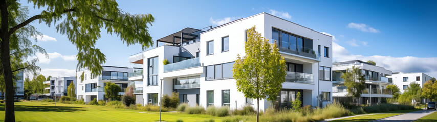 Modern White Residential Buildings with Park View