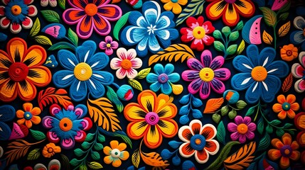 Colorful Textile Heritage: Woven Flowers in Traditional Latin Hispanic Fabric