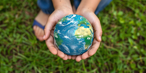  planet earth in the hands of a child