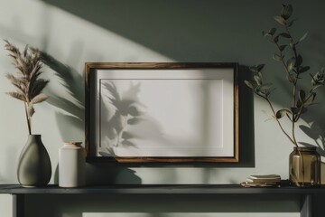 Serene setting of a modern shelf displaying a frame with captivating shadow art casting a subtle design