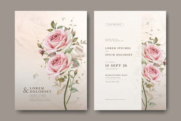 beautiful wedding card template with rose flower garden