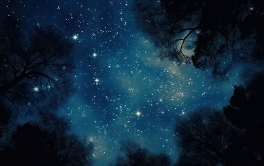 Obraz premium Starry Sky Through Silhouetted Trees