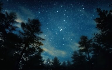 Fototapeta premium Starry Night Sky Through Forest Silhouettes