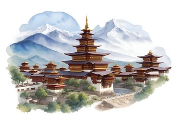 Bhutan Country Landscape Illustration Art