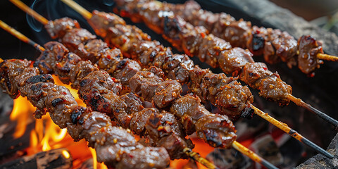 Beef or goat is processed into satay during Eid al-Adha Mubarak, the feast of sacrifice or qurban