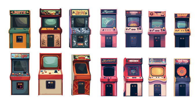 Game poster set with old gaming machines, arcade game invitation , let's play poster with old arcade machines.