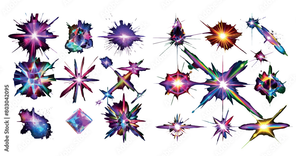 Poster . abstract diamond caustics, lens illumination effects, and crystal flare overlay modern set. bright