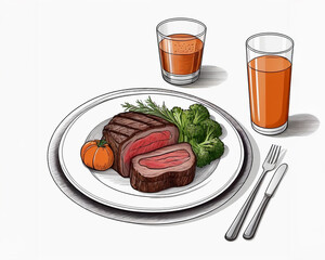 Roast beef on a plate with bread on the table served for dinner