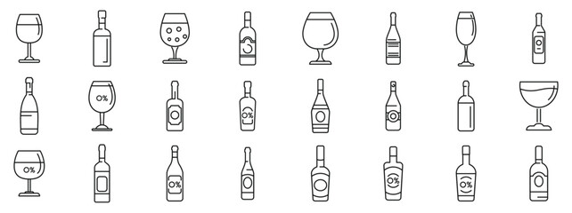 Non-alcoholic wine icons set outline vector. Summer party drink. Healthy drink