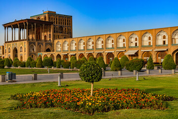 Iran. Isfahan. Naqsh-e Jahan Square (UNESCO World Heritage Site) and Ali Qapu Palace in the background