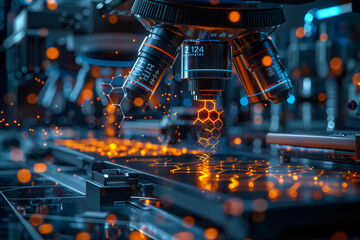 Biology, laboratory and 3D holographic overlay for science, 3d, illustration