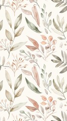 Botanical watercolor seamless pattern in beige pastel tone illustrations