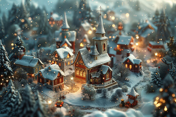 Christmas village, fairytale Christmas town, 3d illustration
